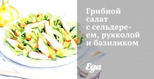 Грибной салат с сельдереем, рукколой и базиликом