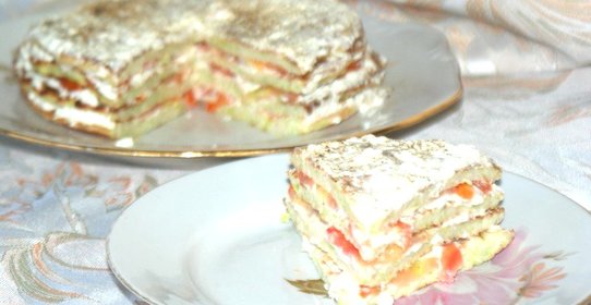 Кабачковый торт с плавленным сыром и помидорами