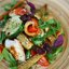 Теплый салат из овощей с кальмарами в паназиатском стиле