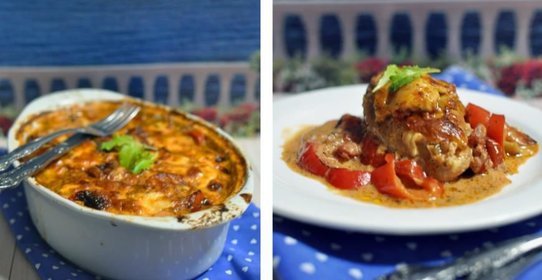 Куриное филе с перцами, запеченное в соусе и сыре