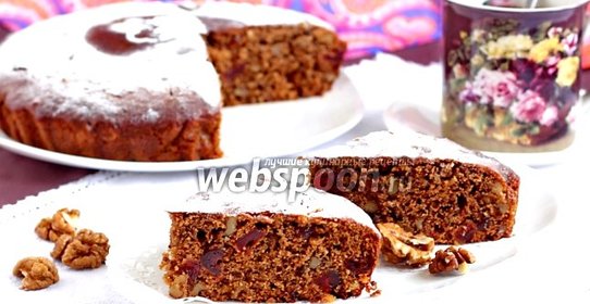 Постная кофейная коврижка с вяленой вишней и орехами