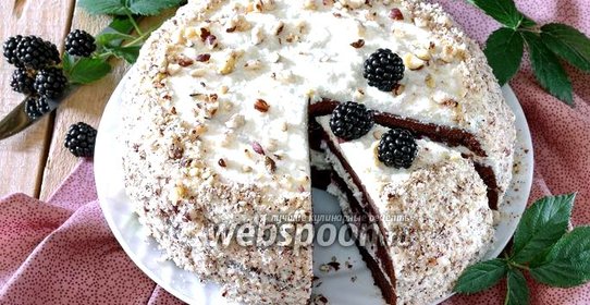Шоколадный торт с творожно-пудинговой начинкой и ежевикой