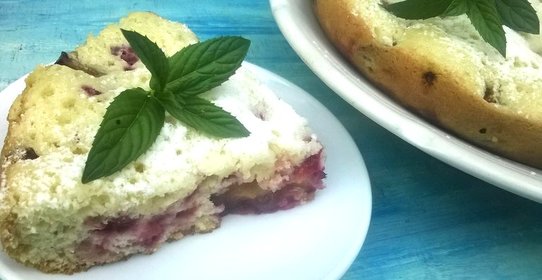 Шарлотка со сливами и малиной