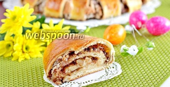 Рулет из дрожжевого теста с орехами и меренгой
