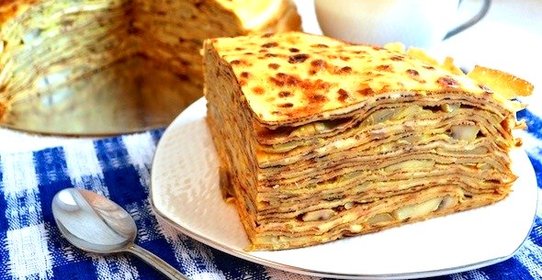 Блинный пирог с грибами