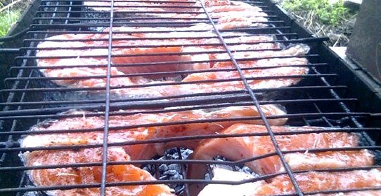 Шашлык из красной рыбы на решетке