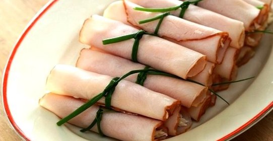 Рулетики из ветчины с грибами