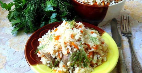 Плов из куриных желудков