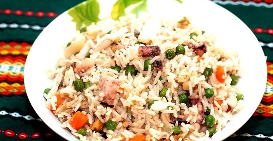 Басмати с овощами и морепродуктами