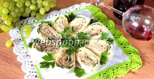 Рулет из лаваша с печенью трески