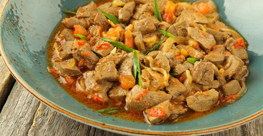 Баранья печень с овощами (Джигар Сай)
