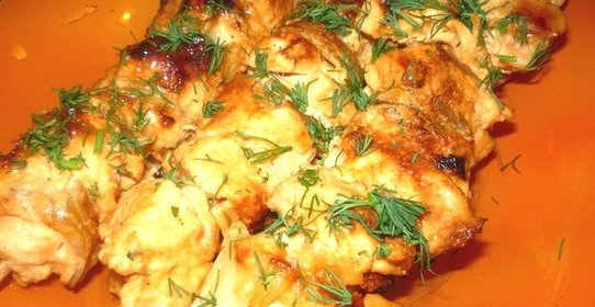 Шашлык из курицы на сковороде