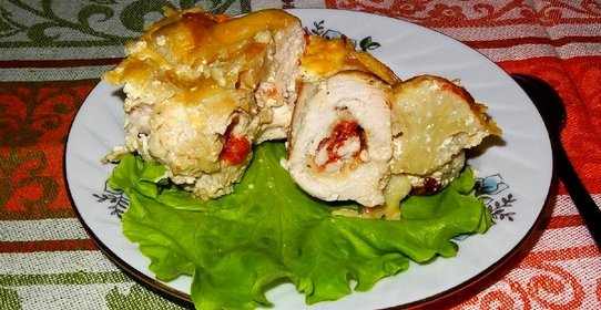 Куриные рулетики с цветной капустой в сливках