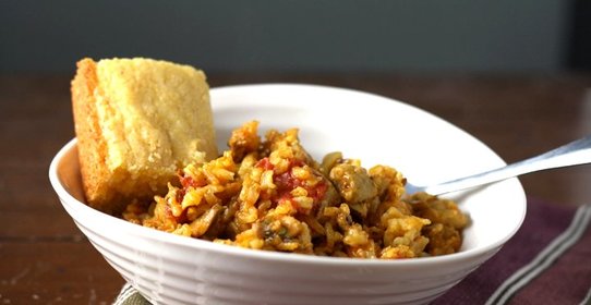 Паэлья с курицей и грибами