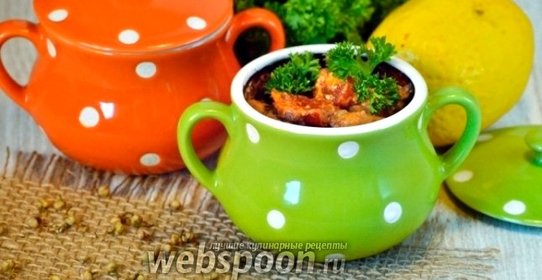 Мясо запечённое в горшочках с зеленью и помидорами