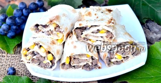 Рулетики из лаваша с кукурузой и куриной печенью