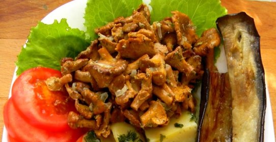 Лисички, запеченные в сметане