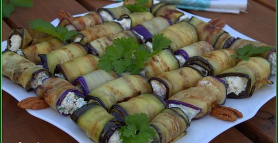 Рулетики из баклажан с тремя начинками
