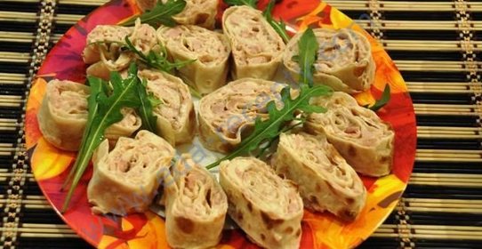 Рулет из лаваша с курицей и грибами