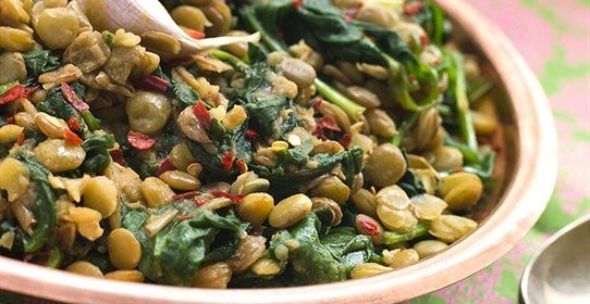 Чечевица со шпинатом