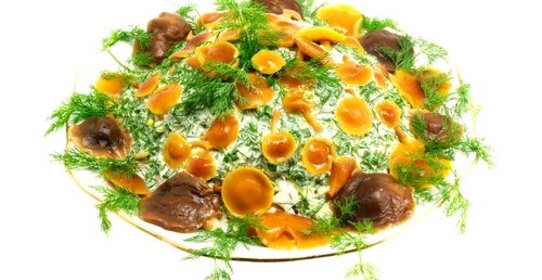 Салат из грибов с сырной заправкой и зеленью