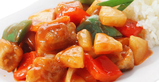 Свинина с персиками в соевом соусе со специями