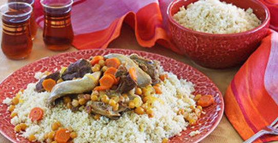 Кускус с бараниной, перепелами и овощами