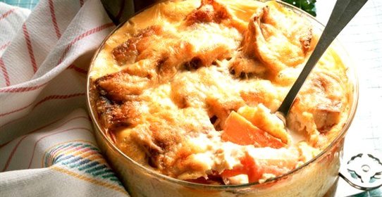Соленая треска и картофельное пюре, запеченные с майонезом