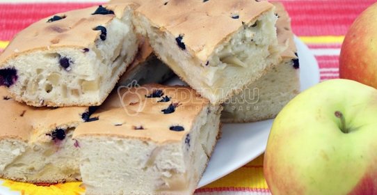 Шарлотка с яблоками и ягодой