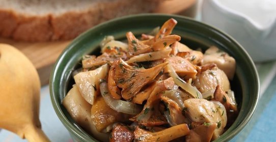 Теплый салат из лесных грибов