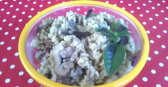 Булгур с баклажанами и шампиньонами