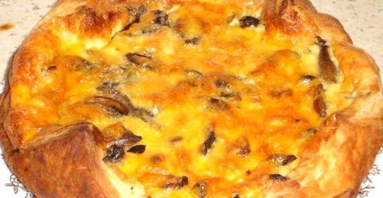 Открытый пирог с курицей и грибами