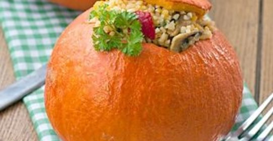 Булгур с овощами и шампиньонами в тыкве