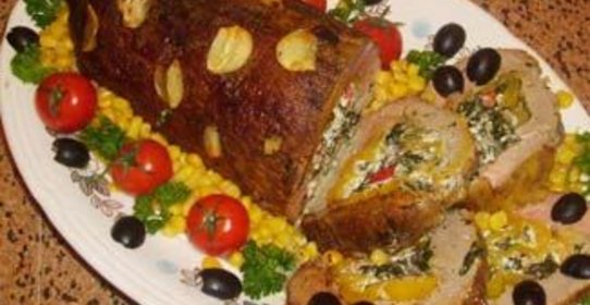 Телятина фаршированная сладким перцем, грибами и фетой