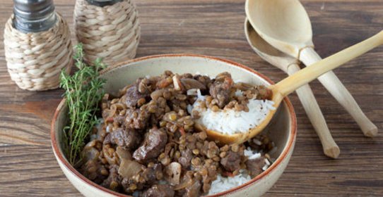 Говядина с чечевицей и рисом