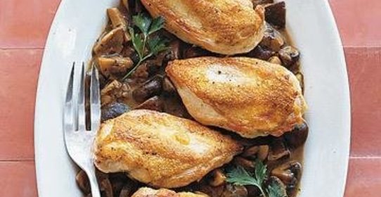 Жареная курица в соусе из грибов