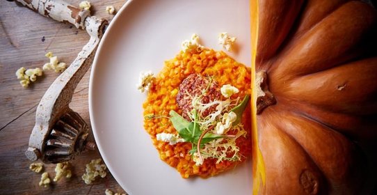 Тыквенное ризотто с котлетами из морепродуктов