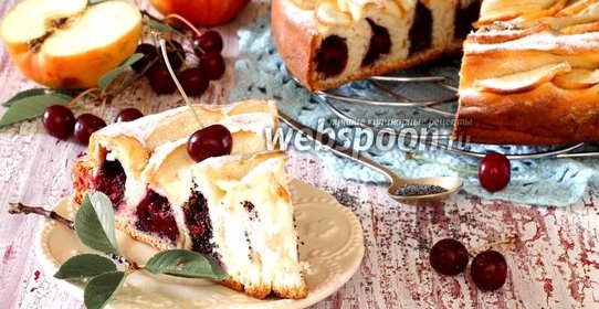 Сдобный пирог с вишнями и маком