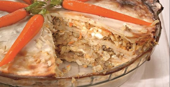 Блинчатый пирог с мясом и яйцами