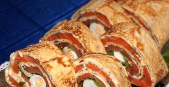 Рулеты из блинов с семгой