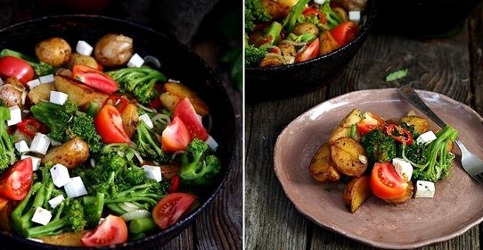 Картофельный салат с брокколи, томатами и сыром фета