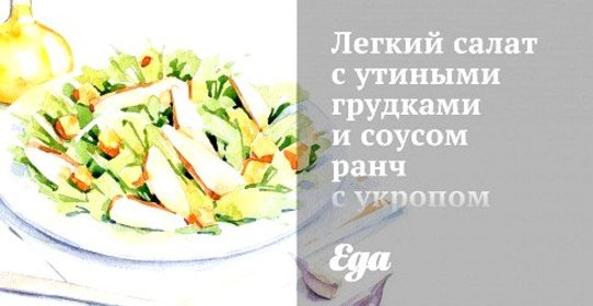 Легкий салат с утиными грудками и соусом ранч с укропом