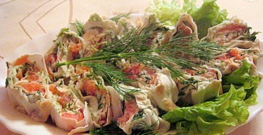 Рулетики из сёмги и феты в лаваше