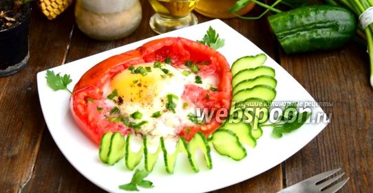 Яичница в помидоре с зелёным луком в духовке