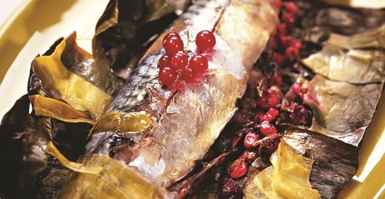 Скумбрия, фаршированная смородиной