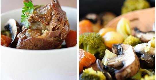 Баранина, тушенная с овощами и грибами