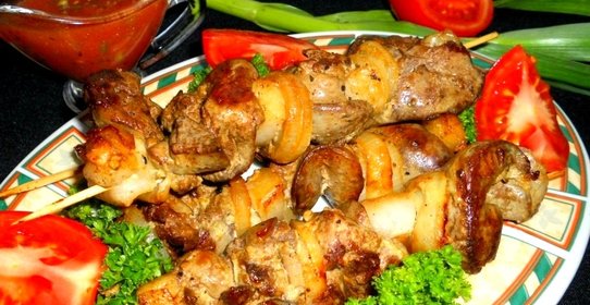 Шашлык из печени на сковороде