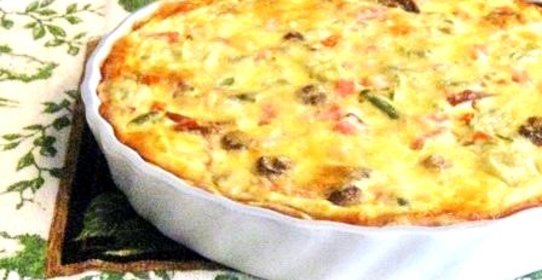 Пирог с грибами и ветчиной