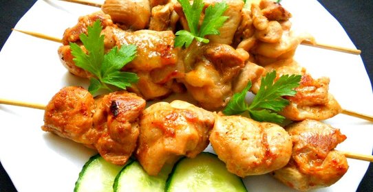 Шашлык из курицы на сковороде