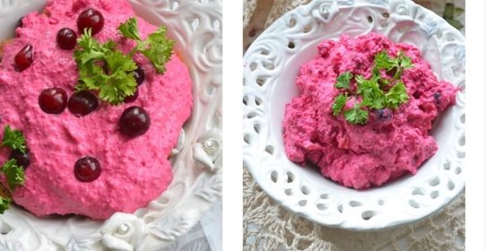 Свекольный салат с сыром и сухариками